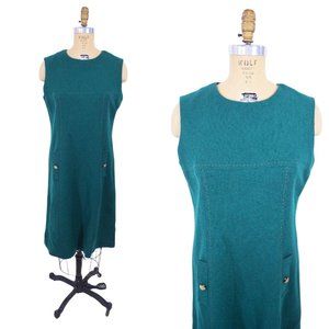 Vintage 1960s Mod Dress Green Sleeveless Shift | W 35"
